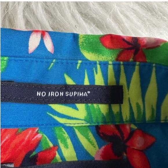 Lands End Shirt Top Blouse Button Up Sleeveless Tropical Floral Supima Cotton 14 - Picture 7 of 7